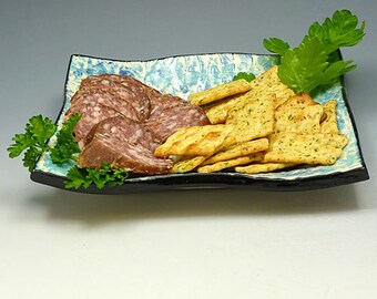 Hand Made Pottery Dish - Canapes - Cheese Plate - Trinket Tray - Turquoise