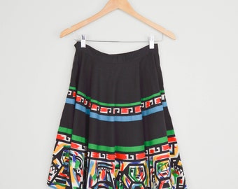 Vintage 90s Print Skirt, Vintage Clothing, 90s Clothing, 90s Clothes, High Waist Midi Skirt, Colorful Skirt, Knee Length Hipster, Boho Skirt