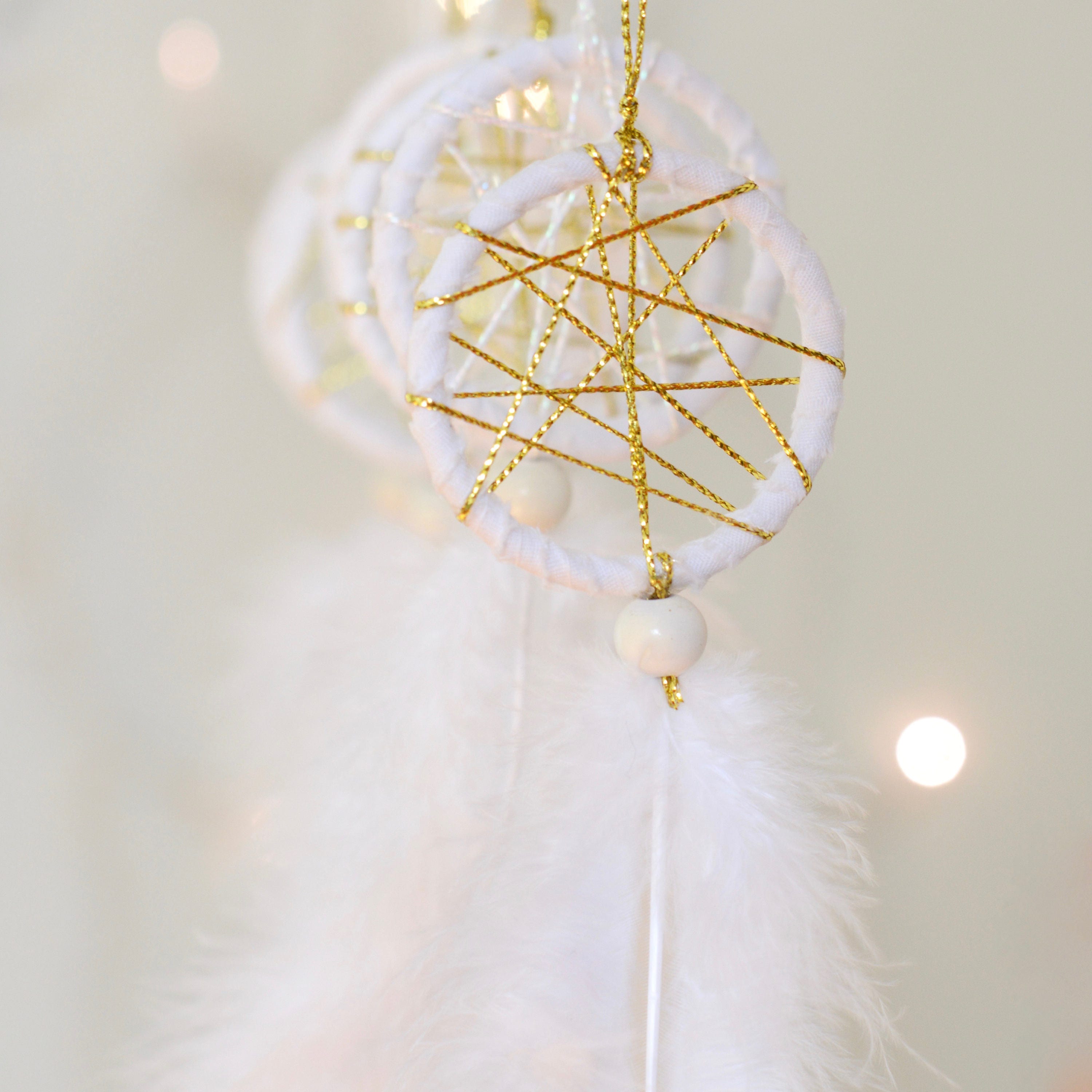 Gold Boho Dream Catcher Ornament Set White Modern Bohemian