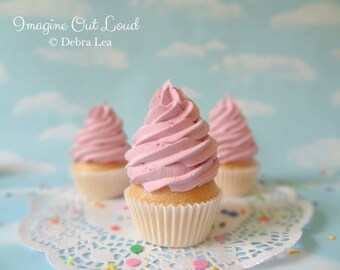 Fake Cupcake Pink Strawberry Faux Photo Prop Kitchen Decor Favor