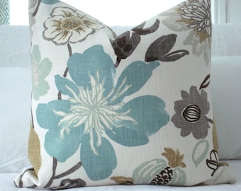 One-Sided -KRAVET JELLYBEAN-- Decorative Designer Pillow Cover - Turquoise/Aqua/Seafoam/Ivory and Neutrals