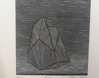 Crystal, levitation, abstract, geometric, print, art gift, wall decor, linocut, art , relief print,black & white