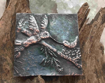 Reserved - Mom and Baby Hummingbird done in Chasing and Repousse - hand made in the USA