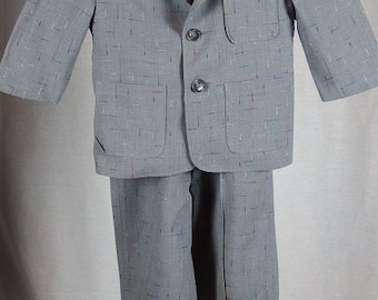 Vintage 1950s Boys Two-Piece Suit with Suspenders - Grey with Multi-Color Flecks