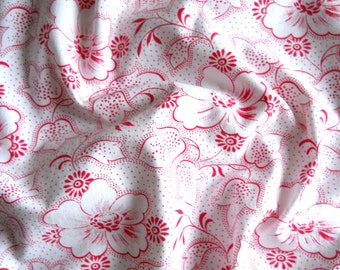 vintage french floral fabric patchwork fabric quilting antique fabric red flowers red floral fabric french fabric 143
