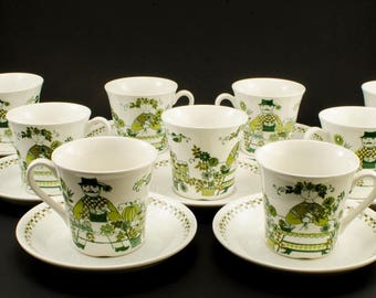 Vintage Figgjo Flint Market Teacups & Saucers - Turi Gramstad Oliver Scandinavian Design - Turi-Design Tea Cups and Saucers - 2 Available