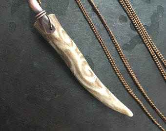 Carved Antler Necklace Real Deer Antler Pendant Necklace Rustic Jewelry Daniellerosebean Antler Statement Necklace Antler Tip Necklace