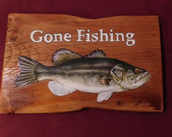 Gone Fishing Large Mouth Bass; Rustic Sign; Barn wood; Fish; Large mouth bass
