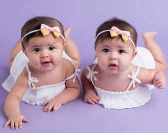 Baby Hair bows, Twins 1st birthday headband, Toddler Hair bows, Tiny bow, Toddler Gift, Ice Cream Bows, Twins First birthday, Pink hair clip