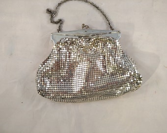 Whiting and Davis Silver Mesh Bag with Chain Strap