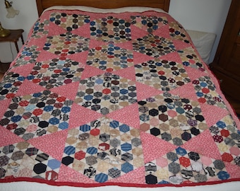 Antique hexagon pattern quilt late 1800s early 1900s