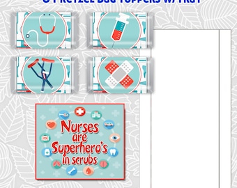 Nurses Hershey Mini's Candy Bar Wrapper, Printable favor Bag Toppers for Pretzel bags, and trays