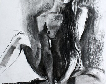 Charcoal drawing of woman