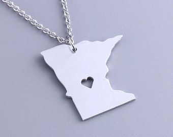 I heart Minnesota Necklace - Minnesota Pendant - State Charm - Map necklace - Map Jewelry