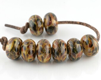 Redwood Handmade Glass Lampwork Beads (8 Count) by Pink Beach Studios (1751)