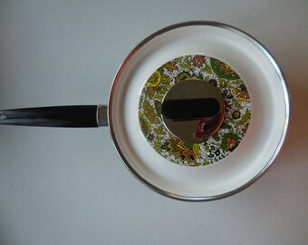 Vintage Floral Enamel Pot and Matching Lid