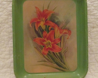 Vintage Metal Serving Tray with Tiger Lilies SALE