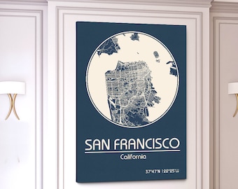 SAN FRANCISCO Canvas Map City Map San Francisco California Art Print San Francisco CA poster San Francisco map art United States Poster