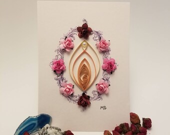 Sunday After - Paper Vulva, paper quilling with stamped imaged and flower embellishments