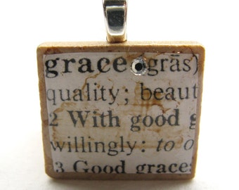 Grace - vintage dictionary Scrabble tile with Swarovski crystal