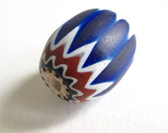 Vintage Chevron Bead African trade bead cobalt blue