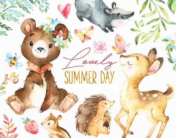 Download Lovely Summer Day. Forest animals clip art watercolor