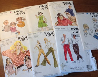 Destash Lot of Kwik Sew Patterns, 70's Kwik Sew Pattern, 80's Kwik Sew Patterns, Destash Patterns, Pattern Lot