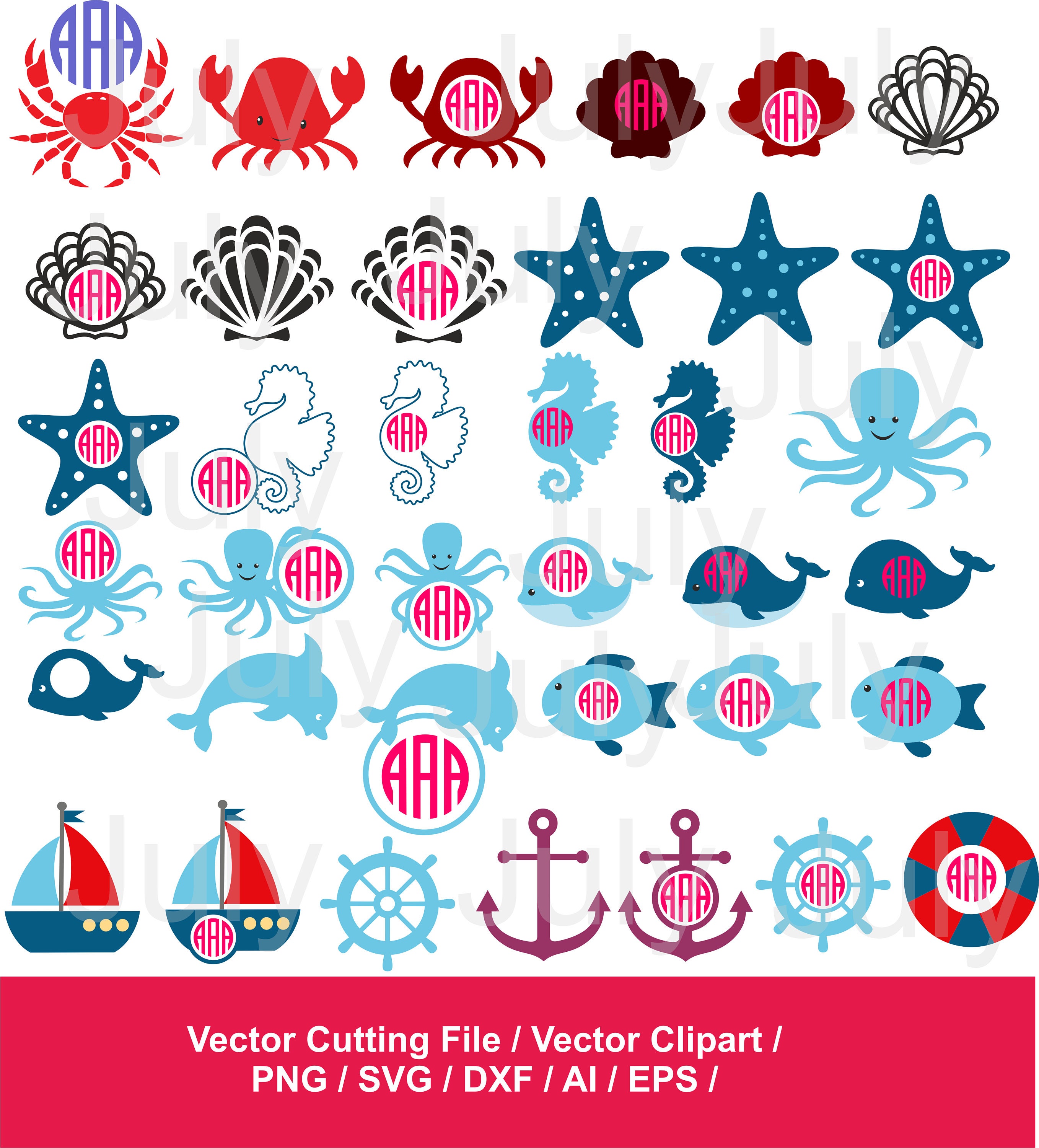 Download Sea Animal Monogram svg Sea Animal Clipart Sea svg files