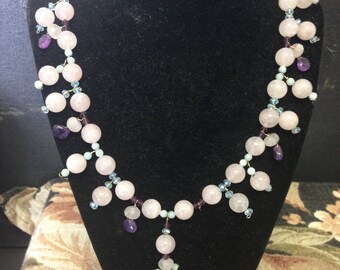 Rose Quartz, amethyst, peridot, and citrine necklace