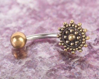 Banana Bar, Belly Bar,Brass Belly Bars,Ornate Belly Bars, Tribal Jewellery, Brass Jewellery, Stainless Steel Belly Bars,Barbells