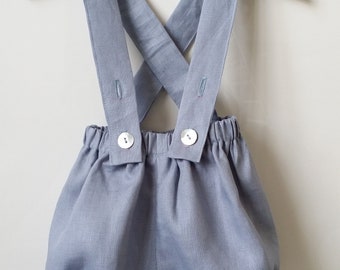 Bloomer with gray linen straps for baby and boy