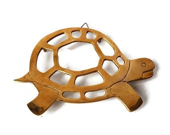 Vintage Brass Turtle Trivet/ Collectible Solid Brass Turtle Wall Hanging/ Turtle Hot Plate Gift