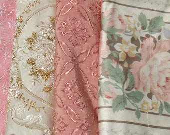 Bundle of Vintage French Fabric Pieces material Blocks Woven Silks Textile