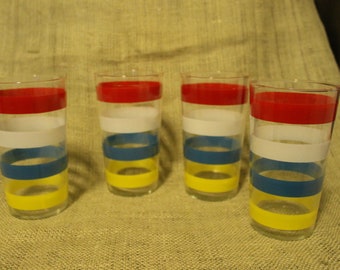 Vintage Stripped Glasses Set of 4