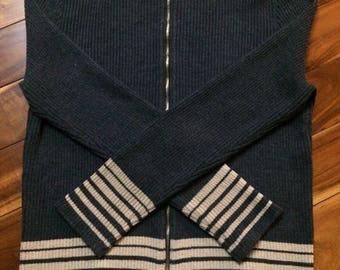 Vintage St John Sport by Marie Gray Blue and Beige Zip Up Sweater Size Medium