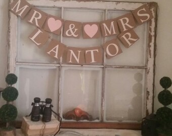 Mr Mrs Banner, Rustic Wedding Decor, Mr Mrs Sign, Mr Mrs Wedding Banner, Blush Wedding Decor, Pink Wedding Decoration, Shabby Style Wedding