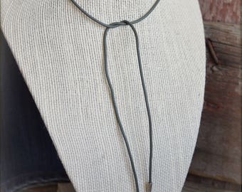 Gray Leather Wrap Choker, Boho Wrap Choker, Wrap Around Choker, Leather Lariat Necklace, Leather Y Necklace, Boho Leather Choker Lariat