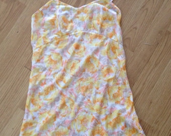 Vintage 90's Slightly Sheer Scallop Hem Yellow Rose Slip Dress Lingerie XS