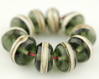 Grey and Silvered Ivory Handmade Lampwork Glass Bead Set