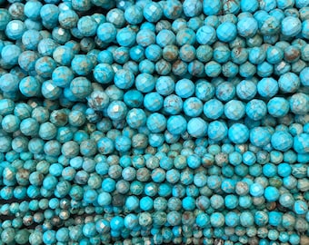 Faceted Round turquoise Beads 6,8,10, 12mm - 15 inch strand