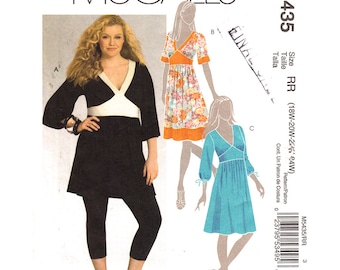 Womens Dress Pattern McCalls 5435 Plus Size 18 to 24 Low V Neck Tunic Top Midriff Band Dress Womens Sewing Pattern UNCUT