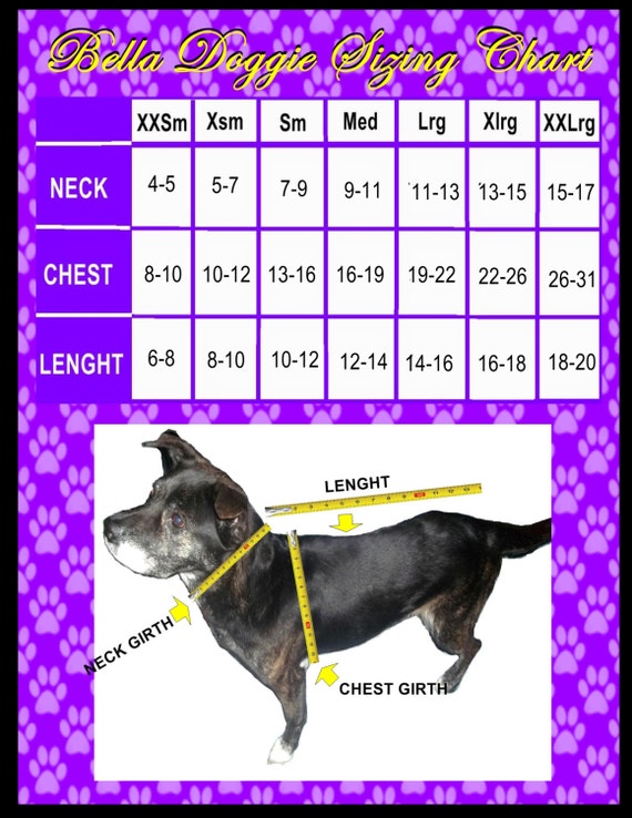 Bella doggie sizing chart dog sizes pet sizes dog clothes