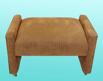 Mid Century Chenille Ottoman On Caster, Vintage Ottoman