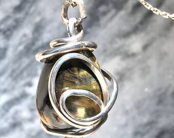 Carezza, pendant, 925 sterling silver, stone: Tiger eye. Series"ARGENTO CIONDOLI"