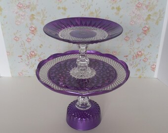 Purple Cake Stand / 2 Tier cake stand / Cupcake Stand / Wedding Cake Stand / Dessert Tower / Tiered Stand / Purple Shower