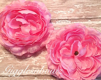 2 Ruffle Ranunculus Flowers- Princess Pink Ranunculus 4" Flower Heads- Wedding Supplies- DIY Wedding- Bridal Bouquet- Headband Flower
