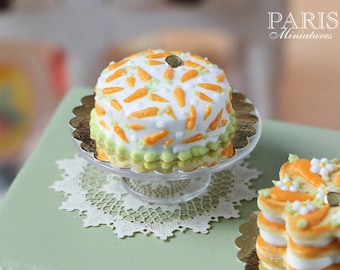 MTO-Easter Cake with Hand-piped Carrot Decoration - Miniature Food in 12th Scale for Dollhouse