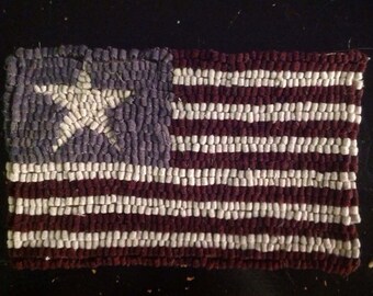 Original design hand dyed & hooked Americana Folk Art Flag