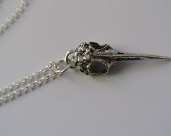 Silver bird skull pendant with chain
