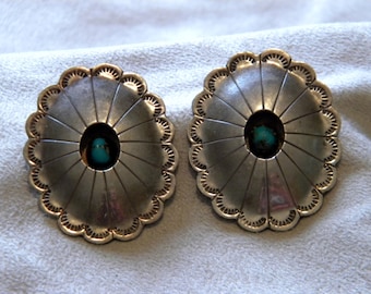 Sterling Silver Concho Shadowbox Earrings with Turquoise